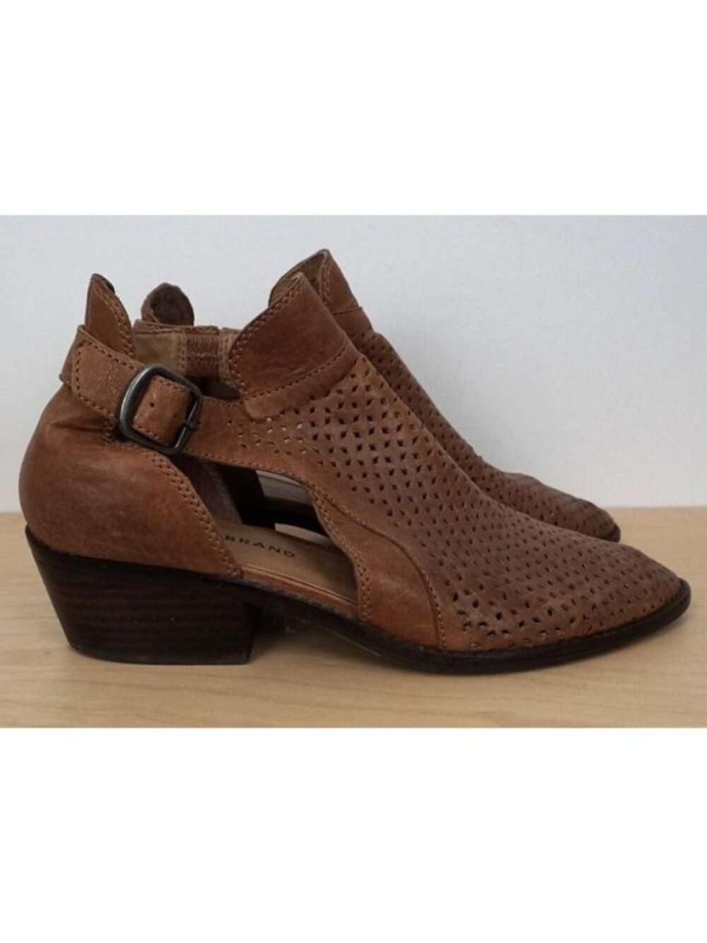 Lucky Brand Filllian Brown Leather Buckle Eyelet Booties Size 8.5 M